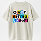 "Overstimulated" Print Short Sleeve Summer Top, Black with White Lettering, Breathable Round Neck Tee for Casual Attire