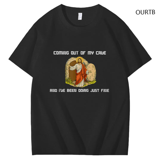 Coming Out Of My Cave And I've Been Doing Just Fine Jessus Art Pattern Print T-Shirt