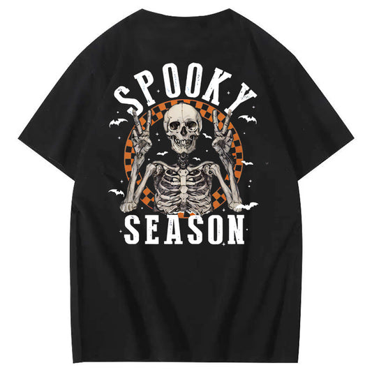 Halloween Spooky Season Funny Skll Pattern  Print 100%Cotton T-Shirt