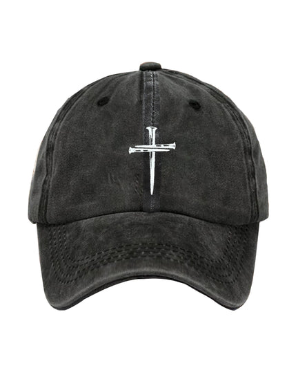 Christian Cross Pattern Washed And Distressed Hats