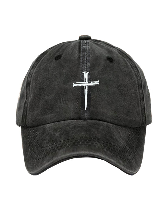 Christian Cross Pattern Washed And Distressed Hats