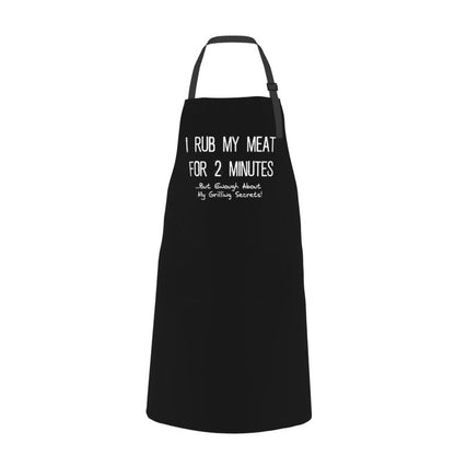100% Polyester Waterproof Oxford Apron – "I Rub My Meat for 2 Minutes" Grilling Humor Apron