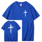 Nails Cross Pattern Print Crew Neck T-Shirt