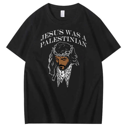 Jesus var palæstinensisk t-shirt med rund hals og mønsterprint