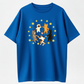 5 Holding Hands Circle Cats Yellow Star Heart Pattern, Round Neck Fabric, Graphic Tees Women, Vintage T Shirts