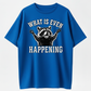 Casual Streetwear T-shirt, Funny Confused Raccoon Graphic, Sarcastic "What Is Even Happening"
