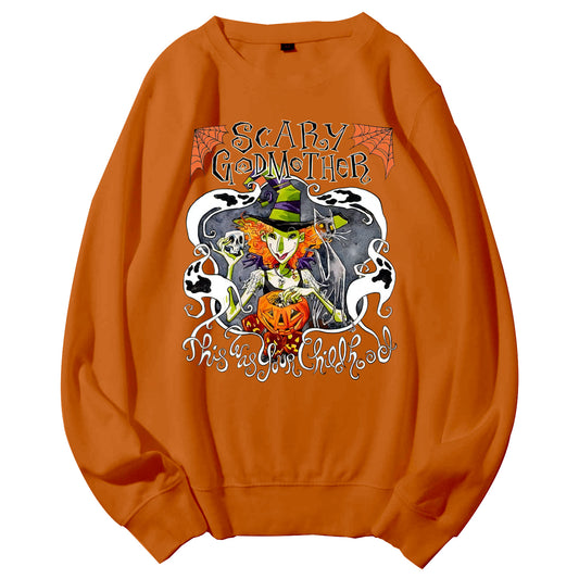 Hallloween  Scary Godmother   Pattern 100% 300g CottonCrew Neck Sweatshirt
