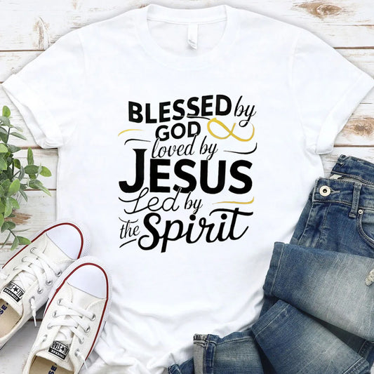 Blessed God Love By Jesus Led By The Spirit  Pattern Round-Neck T-Shirt