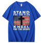 Stand For The Flag Kneel For The Cross Pattern Print 100%Cotton T-Shirt