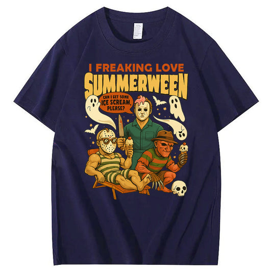 I Freaking Love Summerween Funny Pattern  Print 100%Cotton T-Shirt