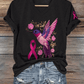 Women's Breast Cancer Awareness Hummingbird Print V-Neck T-Shirt