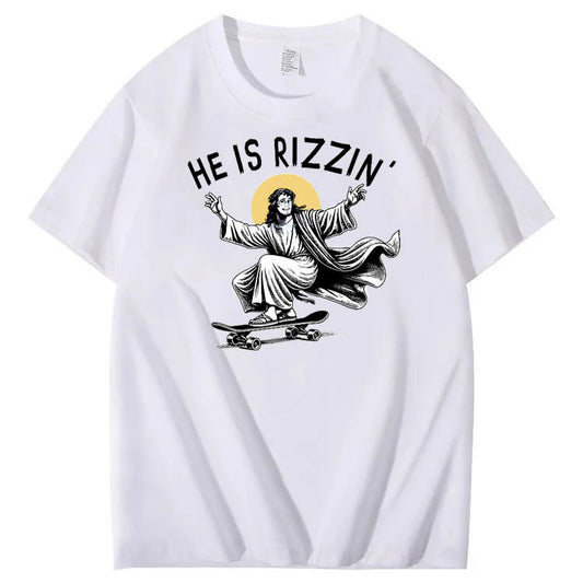 He is Rizzin' Funny Pattern Print Crew Neck T-Shirt