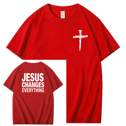 Jesus Changes Everything Pattern Print Crew Neck T-Shirt