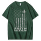 Faith Over Fear Amercian Flag Pattern Printing Print Crew Neck T-Shirt