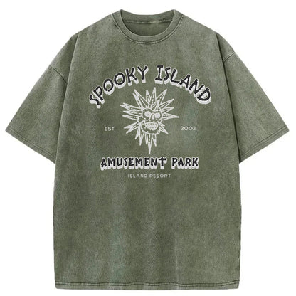 Spooky Island Halloween Washed Cotton T-Shirt