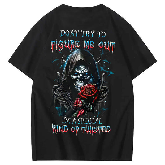 Don't Try To Figure Me Out Skull Pattern  Print 100%Cotton T-Shirt