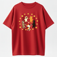 5 Holding Hands Circle Cats Yellow Star Heart Pattern, Round Neck Fabric, Graphic Tees Women, Vintage T Shirts