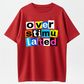 "Overstimulated" Print Short Sleeve Summer Top, Black with White Lettering, Breathable Round Neck Tee for Casual Attire