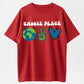 Retro Cartoon Earth & Peace Sign Heart Hand Gesture Trendy Short Sleeve