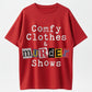 Stay-at-Home Detective True Crime & Cozy Outfit Collage Text T-Shirt