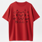 Round Neck, Breathable, Cute Cat Text Print, Black Line Art, Kawaii Manga Loose Fit Top