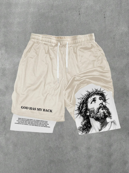 Gym God Has My Back 2-i-1 træningsshorts