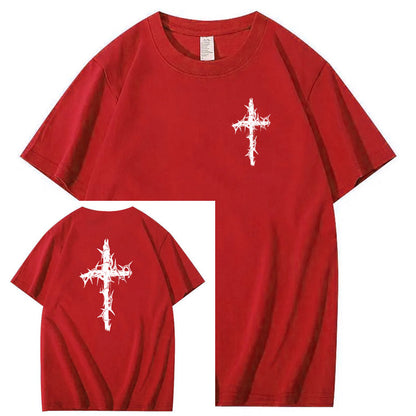 Nails Cross Pattern Print Crew Neck T-Shirt