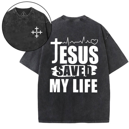 Jesus Saved My Life Easter Jesus Christ  faith And God Washed And Distressed Craft Pint Pattern Crew Neck T-Shirt