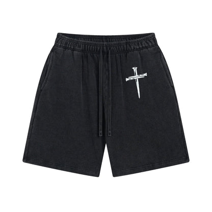 Nails Cross Pattern Print Craft Shorts Pants