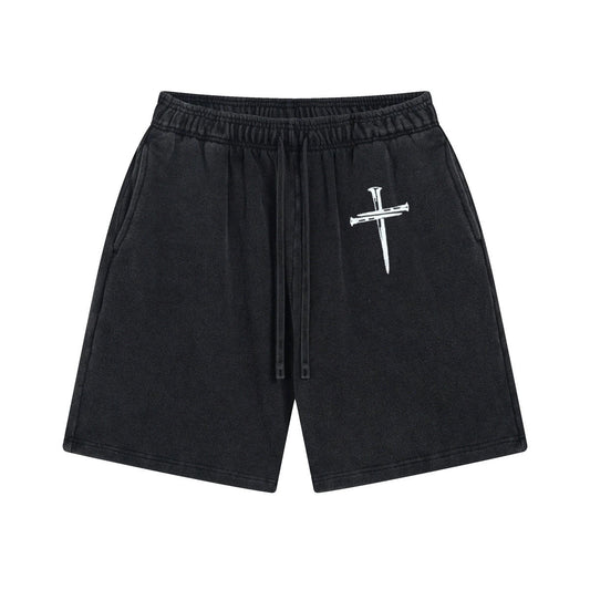 Nails Cross Pattern Print Craft Shorts Pants