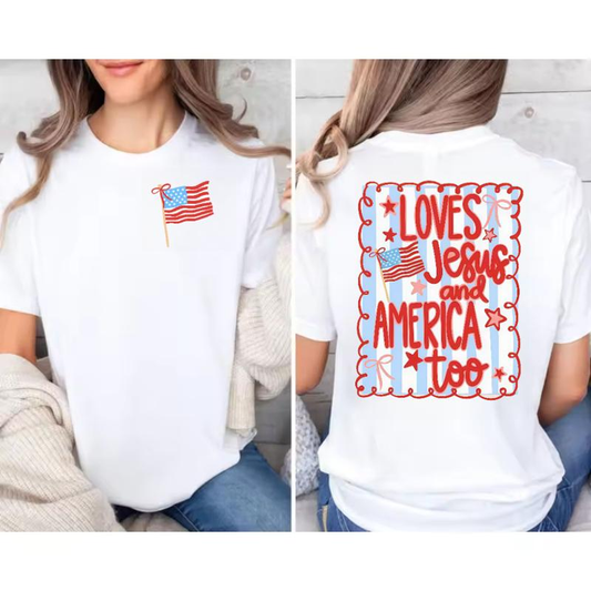 Love Jesus And America Too Pattern Round-Neck T-Shirt