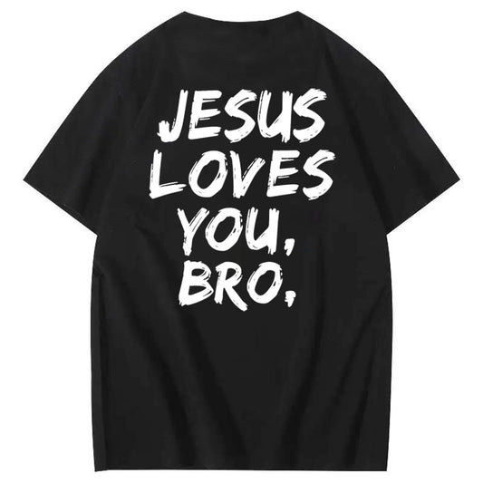 Jesus elsker dig, bror, 100% bomulds t-shirt med mønsterprint