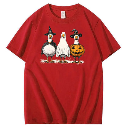 Halloween Boo Ghost Goose Pattern  Print 100%Cotton T-Shirt