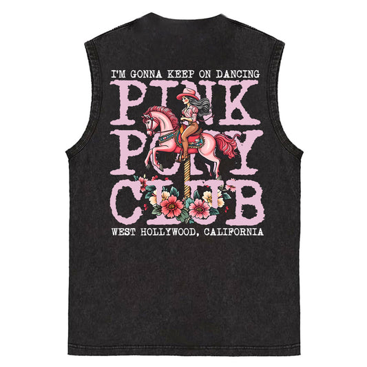 I'm Gonna Keep On Dacing Print Washed Cotton Sleeveless Tank Tops