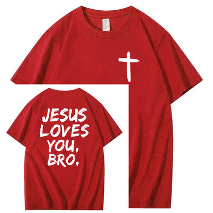 Jesus elsker dig, bror, 100% bomulds t-shirt med mønsterprint