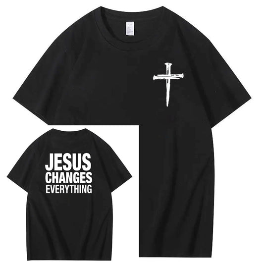 Jesus Changes Everything Pattern Print Crew Neck T-Shirt
