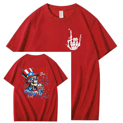 Chill The Fourth Out  Skull Pattern  Print 100%Cotton T-Shirt