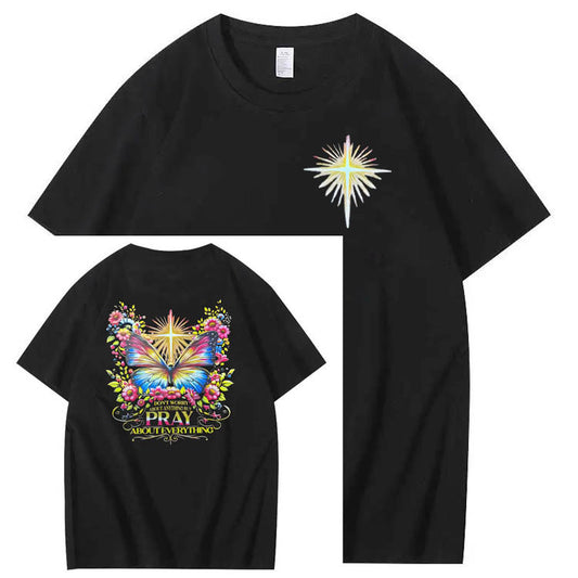 Pray About Everything Pattern Print 100% Cotton T-Shirt