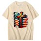 American Flag And Cross Pattern Print 100%Cotton T-Shirt