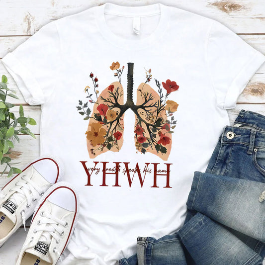 YHWH Every Breath Speak His Name Pattern Round-Neck T-Shirt