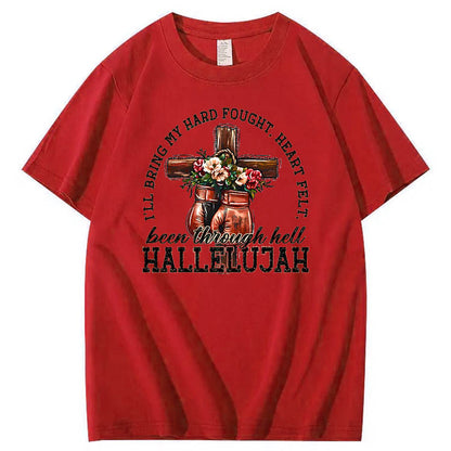Been Through Hell HALLELUJAH Pattern Print Crew Neck T-Shirt