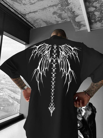Loose Skeleton Wing Print Drop Shoulder Tee