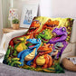 Soft Funny Throw Blanket Cute Smiling Dinosaurs HD Digital Print Flannel