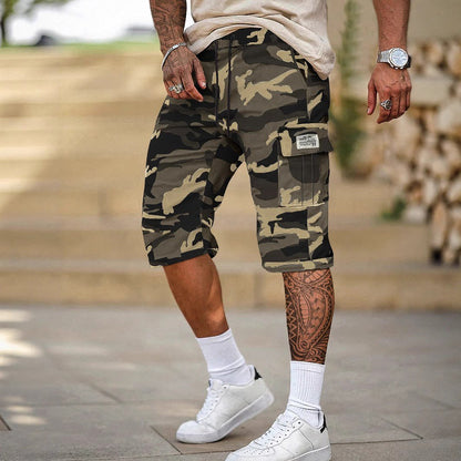 Men's Camo Twill Cargo Shorts Set – Pocket Drawstring Casual