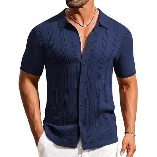 Urbntees Men's Knit Polo Shirt Short Sleeve Button Down Casual Summer Beach
