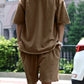 Men's Summer Casual Set, Pure Color Round Neck Short Sleeve Knit Tee & Shorts