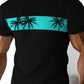 Men's Summer Vacation Tropical Coconut Tree Print Round Neck Pullover T-Shirt + Drawstring Shorts Set, Casual Loose Fit Two-Piece