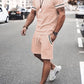 Two-Piece Set Men's Contrast Binding Tee & Drawstring Waist Shorts Set