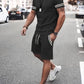 Two-Piece Set Men's Contrast Binding Tee & Drawstring Waist Shorts Set