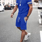 Two-Piece Set Men's Contrast Binding Tee & Drawstring Waist Shorts Set